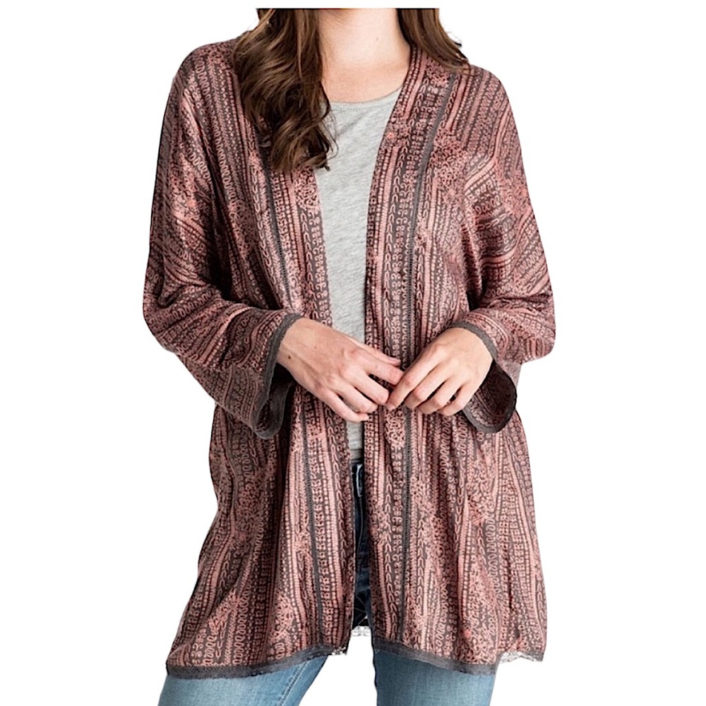 ROXY: Luna Kimono Lace Trimmed Cardigan - Size Medium